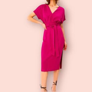 Mohito Womens Midi Dress Kimono V Neck Keyhole back Dolman Sleeve Size L ( 44 )